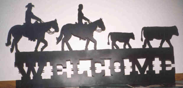 Horse, Rider And Cattle Welcome Sign